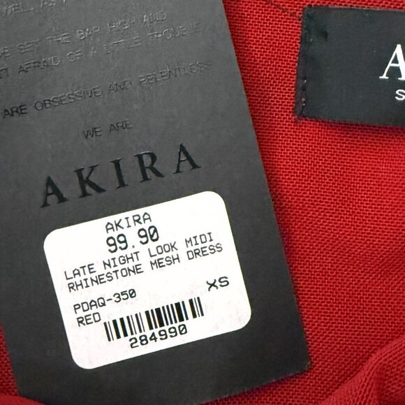Akira Late Night Look Midi Rhinestone Mesh Dress - Red (XS) Brand New With Tags - Picture 9 of 11